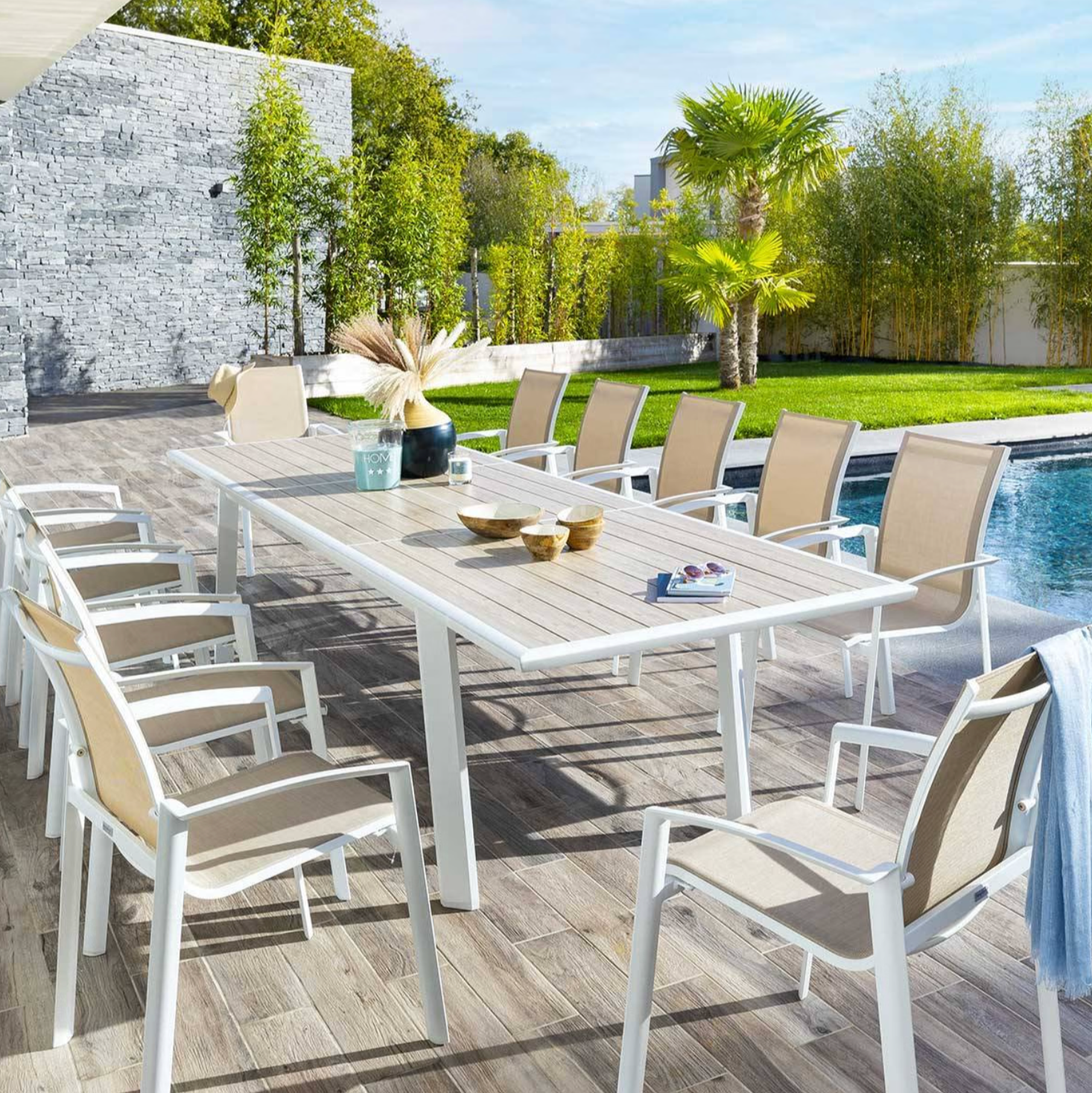 Table de jardin extensible PAVANE Lin & Blanc