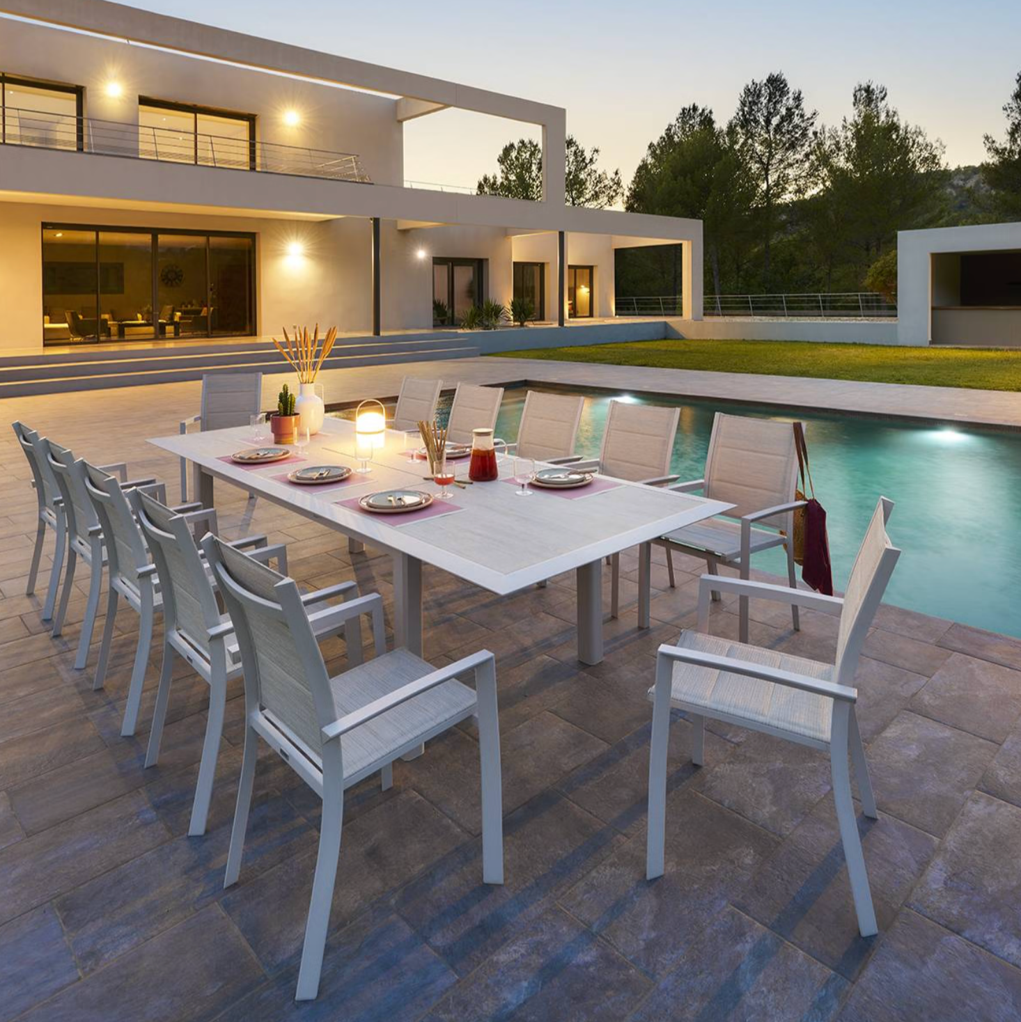Table de jardin extensible ALLURE Effet bois grège & Avoine