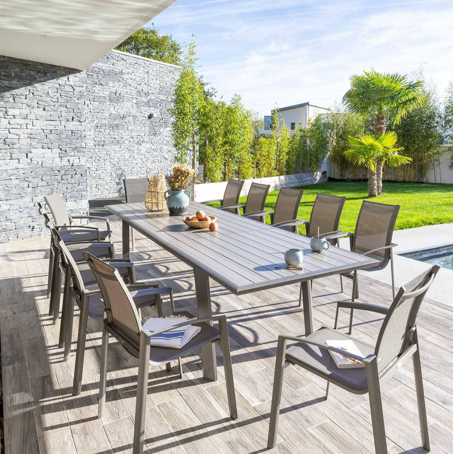 Table de jardin extensible PAVANE Seigle & Praline