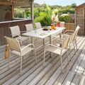 Ensemble table de jardin extensible + 8 fauteuils empilables PIAZZA Argile