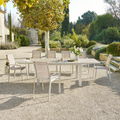 Ensemble table de jardin extensible ÉVASION + 10 fauteuils empilables AXANT Argile & Lin