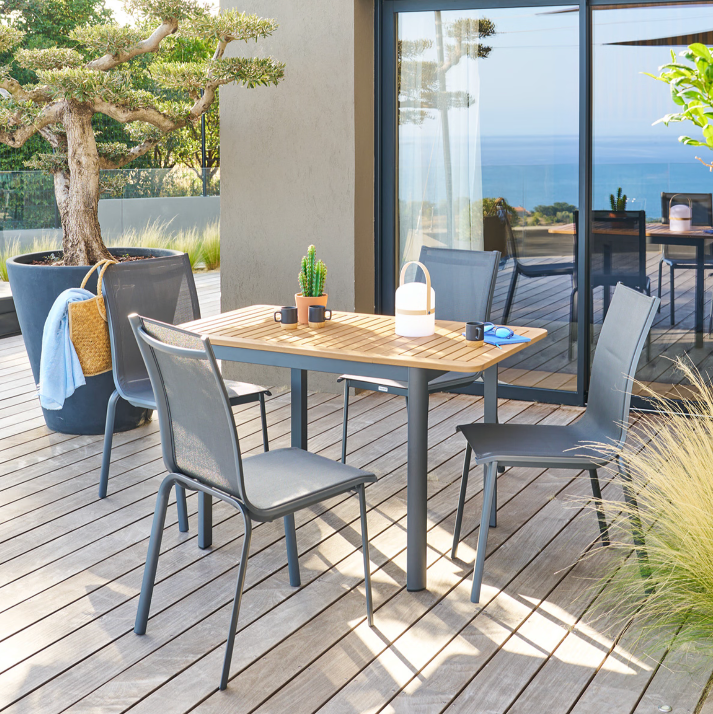 Ensemble table de jardin extensible FOLYA + 4 chaises AXANT Graphite