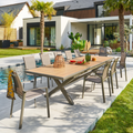 Ensemble table de jardin extensible AXIOME Effet bois + 10 fauteuils AXANT Praline