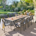 Ensemble table de jardin extensible AXIOME Effet teck Noix + 10 fauteuils DIESE Graphite